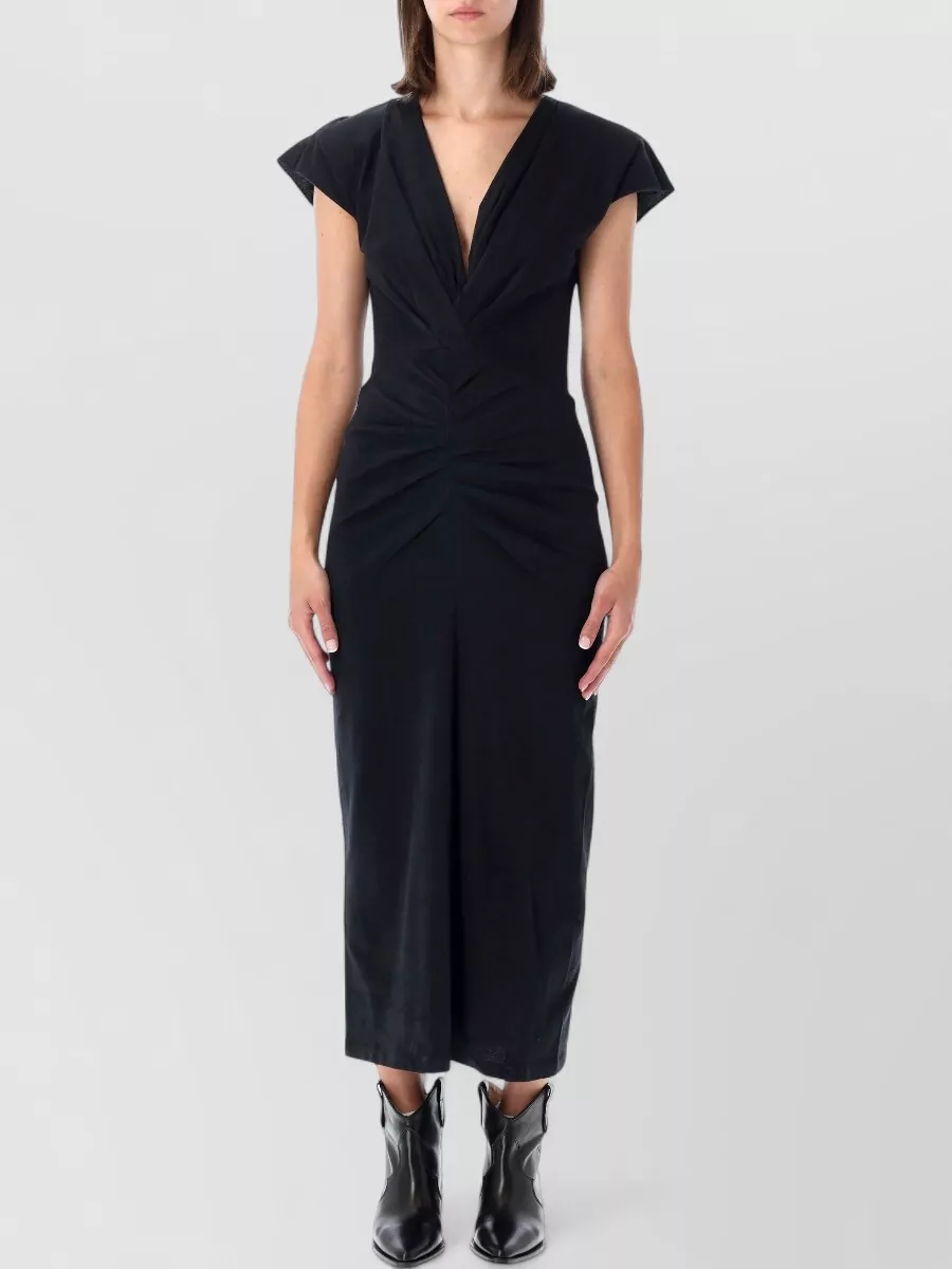 Isabel Marant Etoile Cotton draped v-neck short-sleeve midi dress