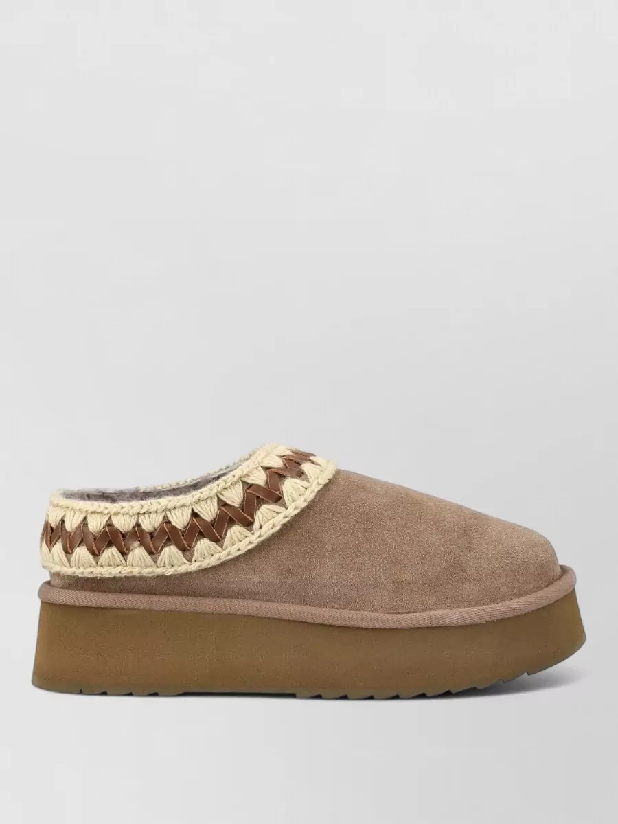 Mou Suede Crochet Platform Clog Mules