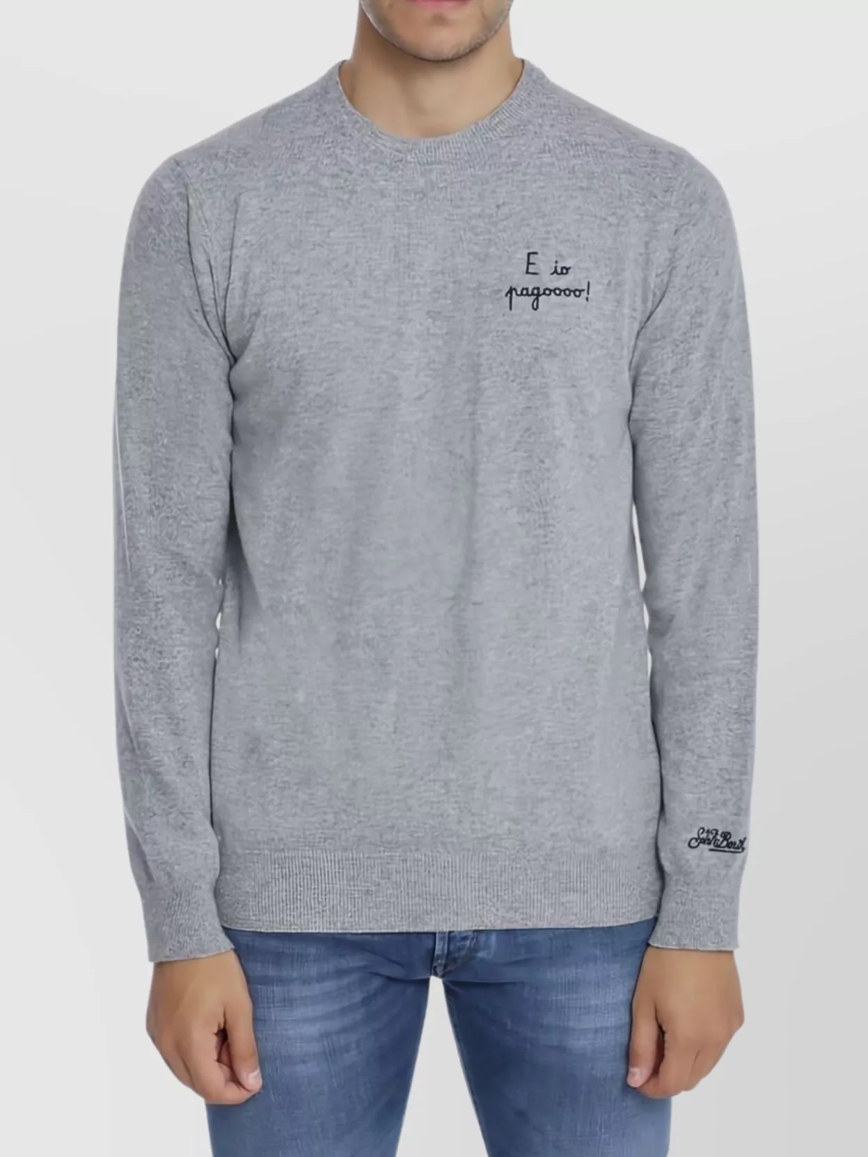 Mc2 Saint Barth Crew Neck Long Sleeve Embroidered Sweatshirt In Gray