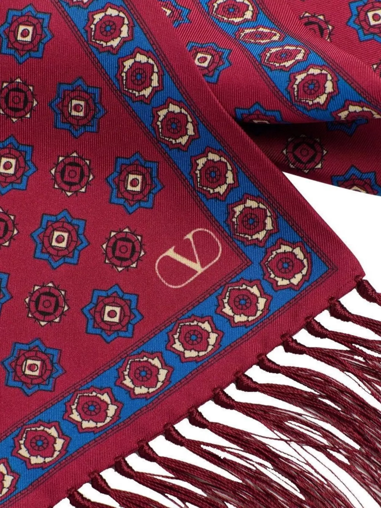 Valentino Fringed Geometric Pattern Scarf