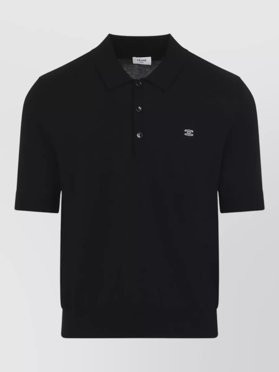 Celine Cotton Fine-Knit Short-Sleeve Polo Shirt
