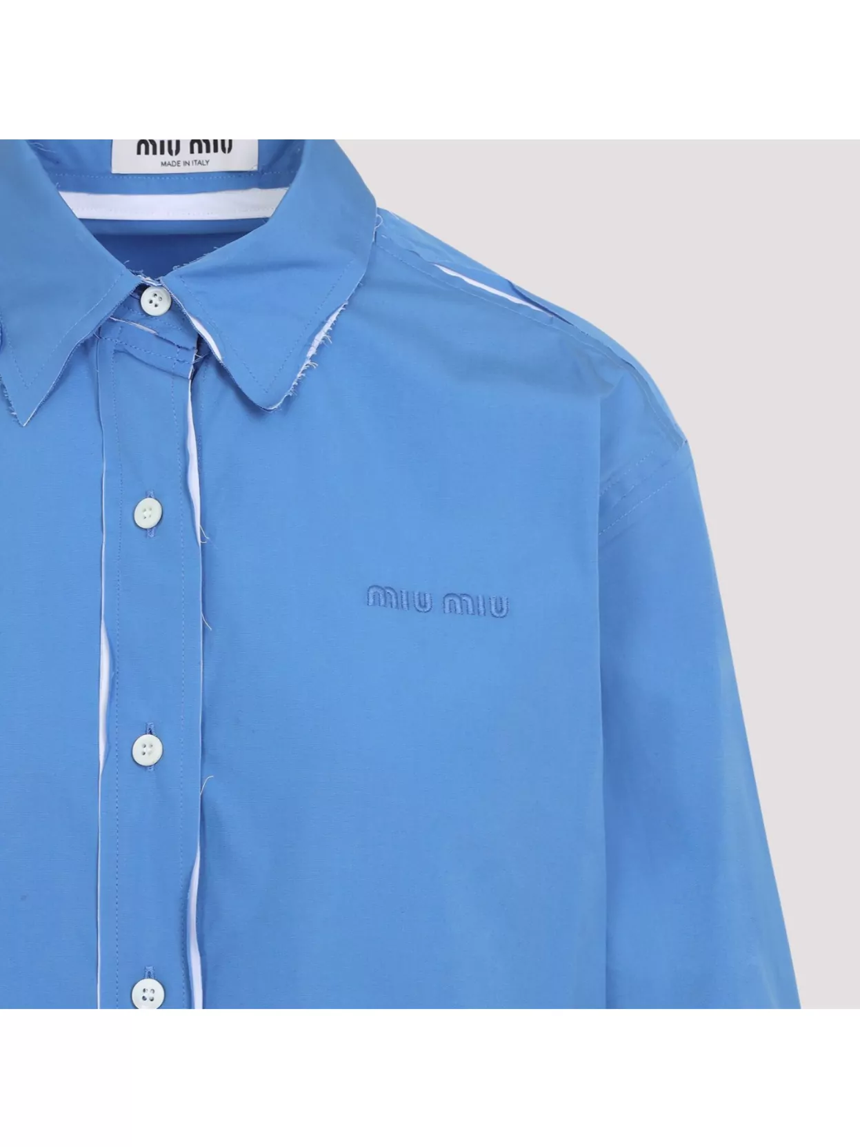 Miu Miu Logo Long-sleeved Shirt In Blue