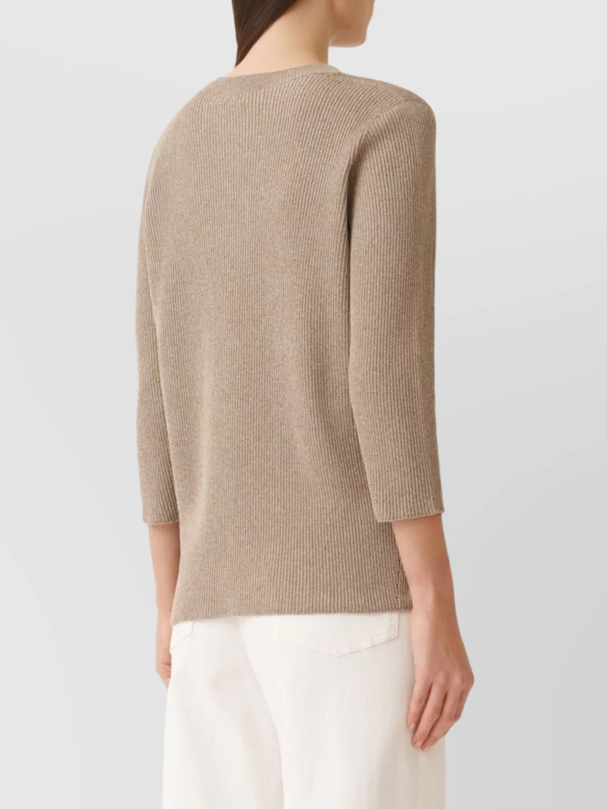 Shop Fabiana Filippi Crewneck Ribbed Sweater Side Slits