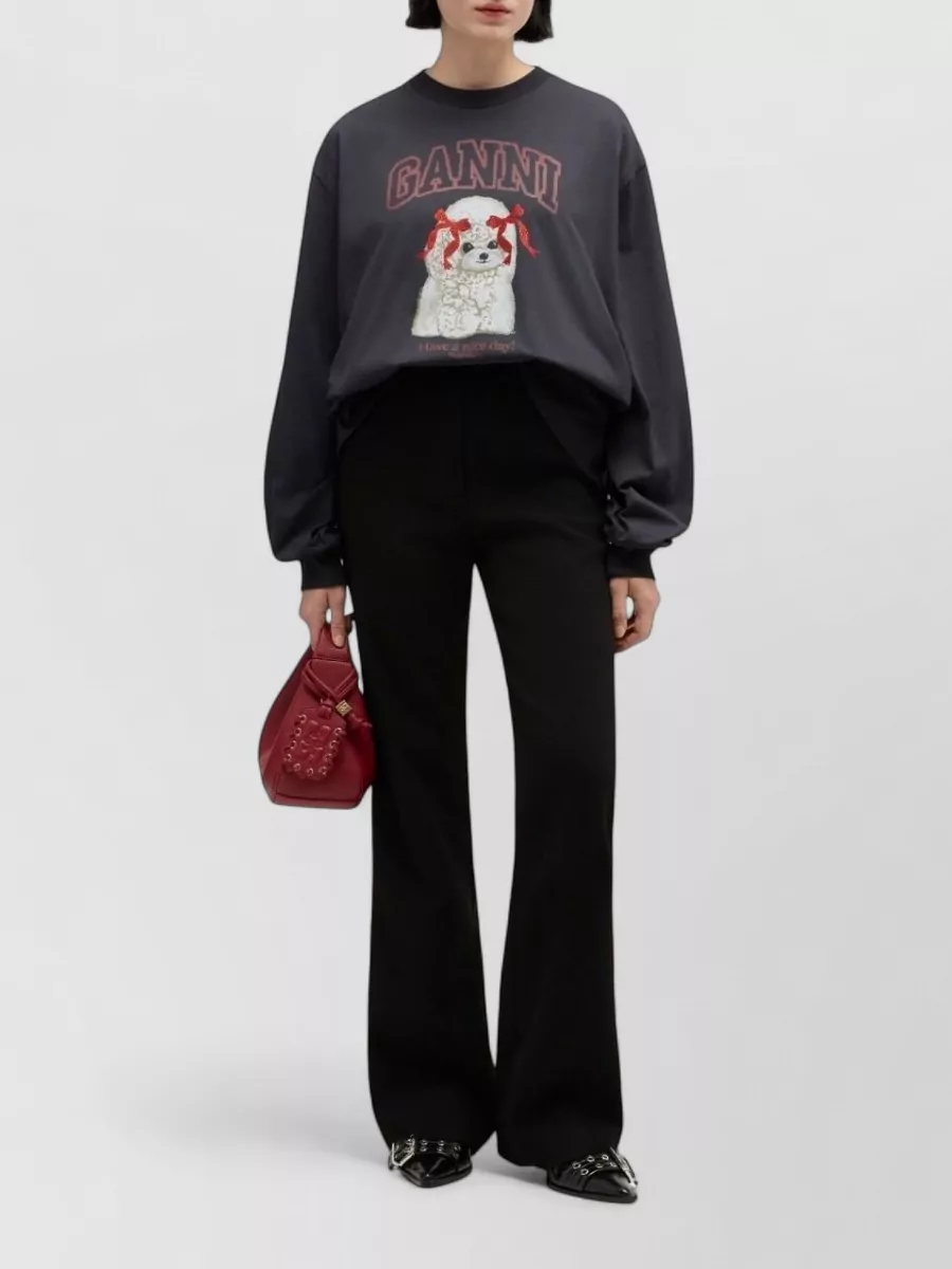 Ganni Organic Cotton Crew Neck Graphic Sweater