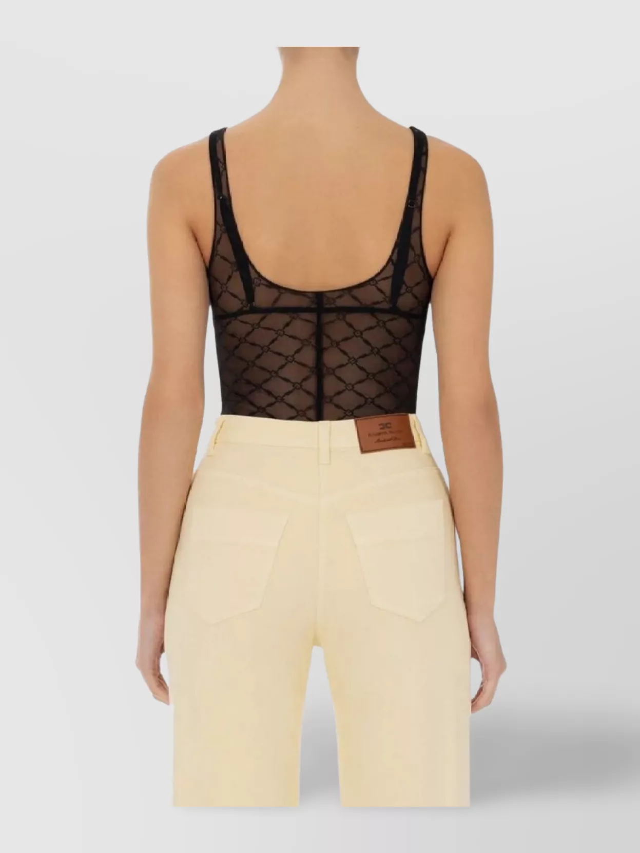 Elisabetta Franchi Sheer Patterned Tulle Bodysuit In Metallic