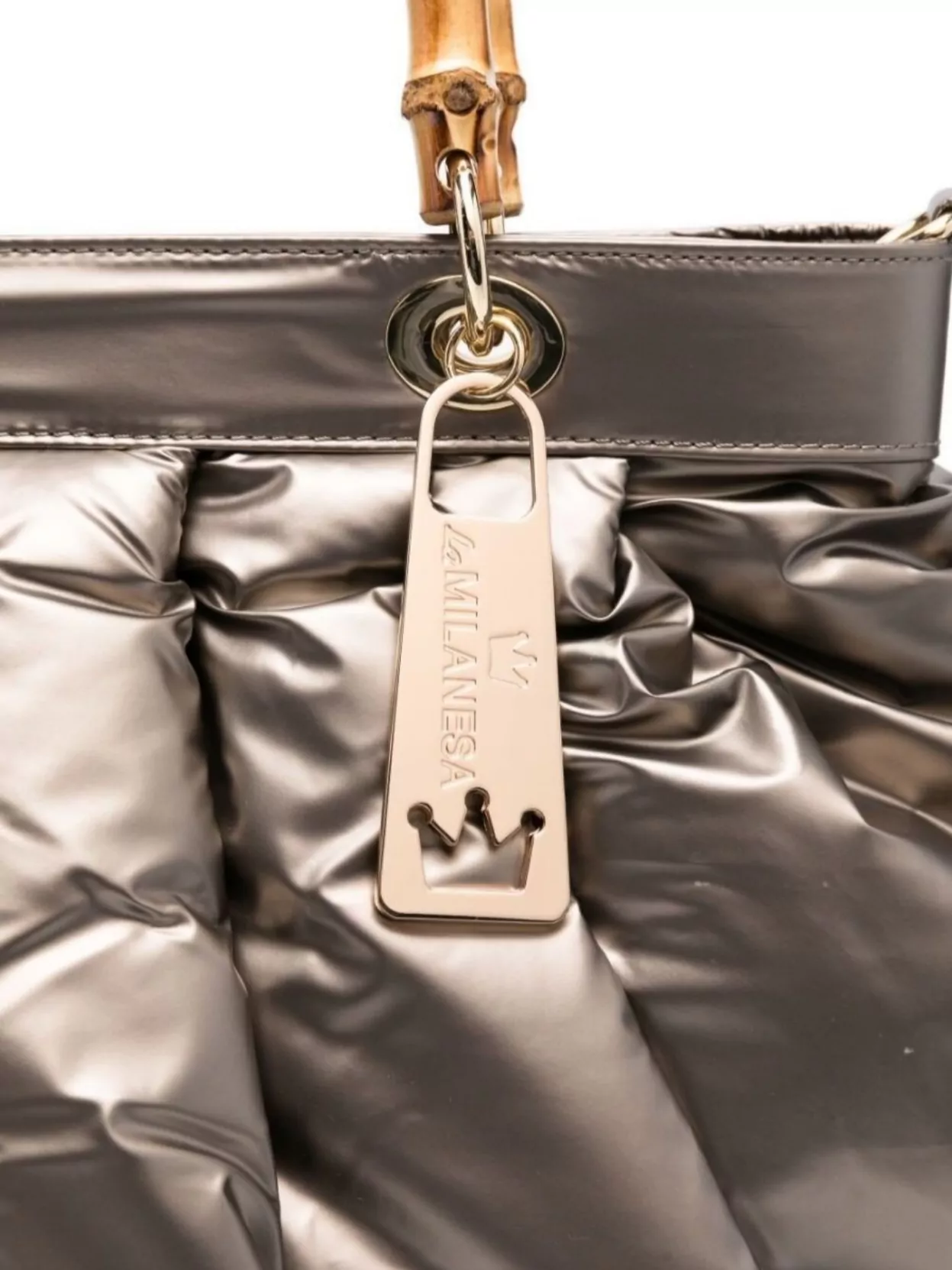 La Milanesa Bamboo Handle Pleated Tote Bag