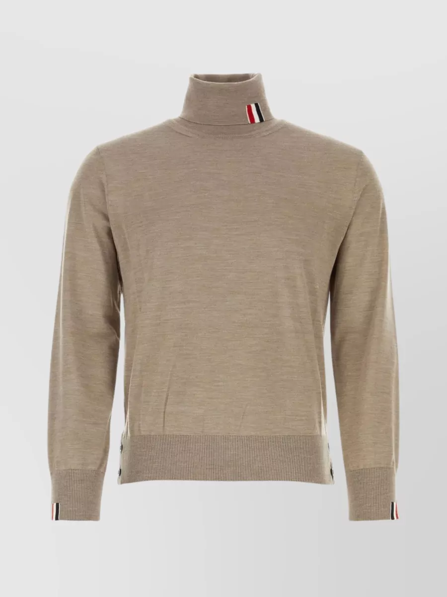 Shop Thom Browne Ribbed Wool Blend Sweater With Signature Trims In Brown