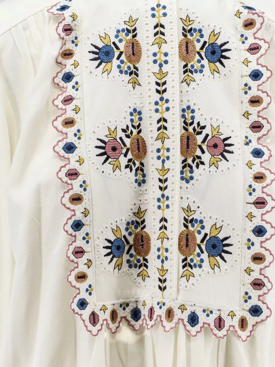 Isabel Marant Etoile Viscose Linen Embroidered Long Sleeve Blouse