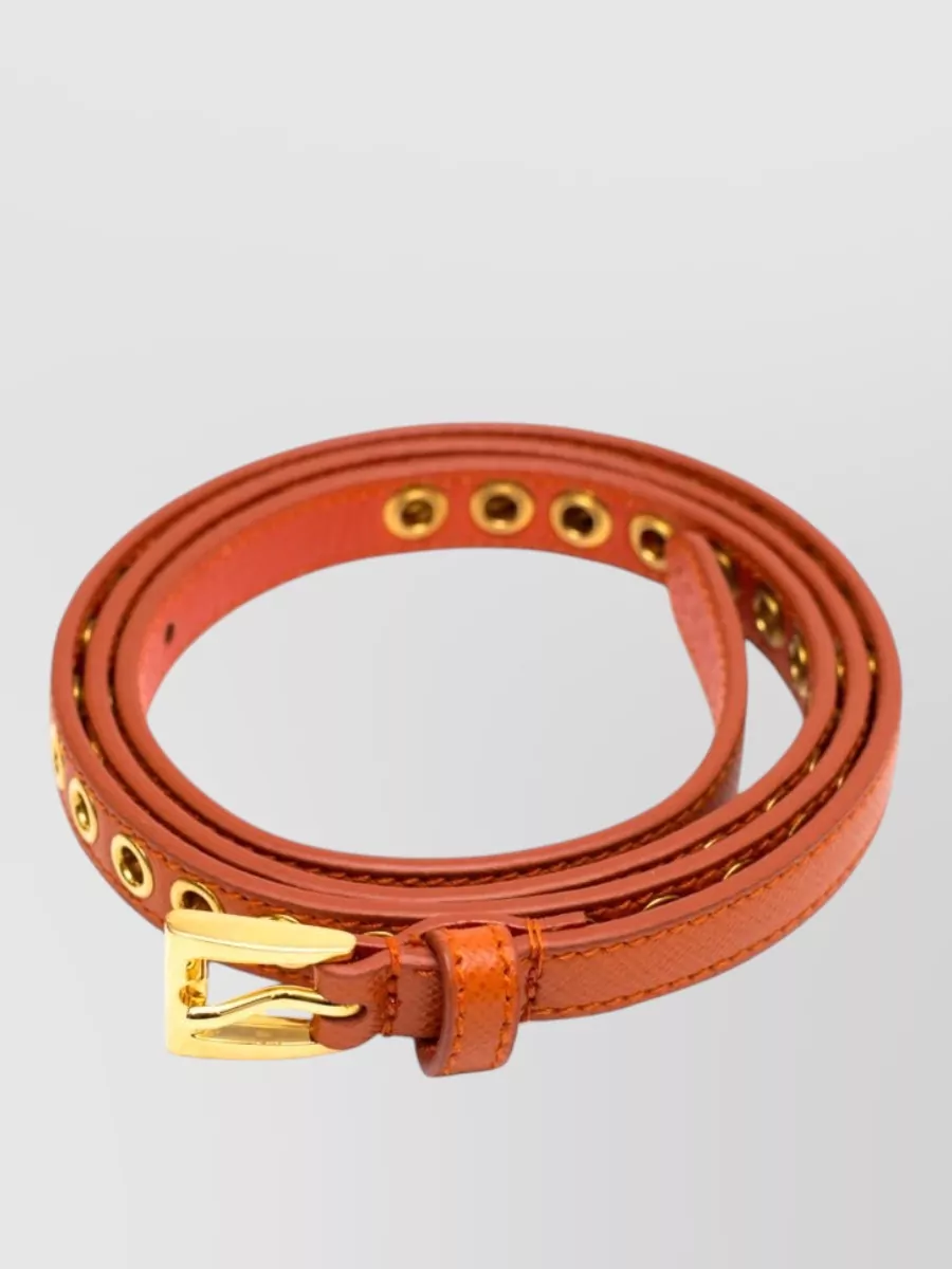 Prada Leather Skinny Eyelet Belt