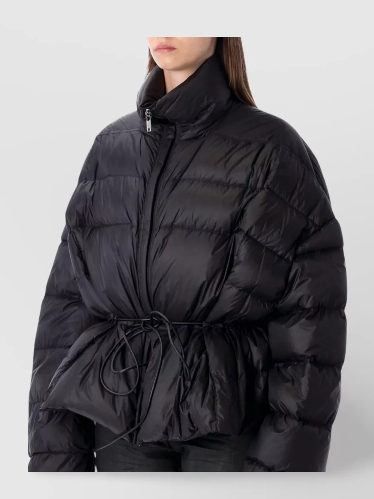 Rick Owens Adjustable Waist Tie Quilted Jacket In Black