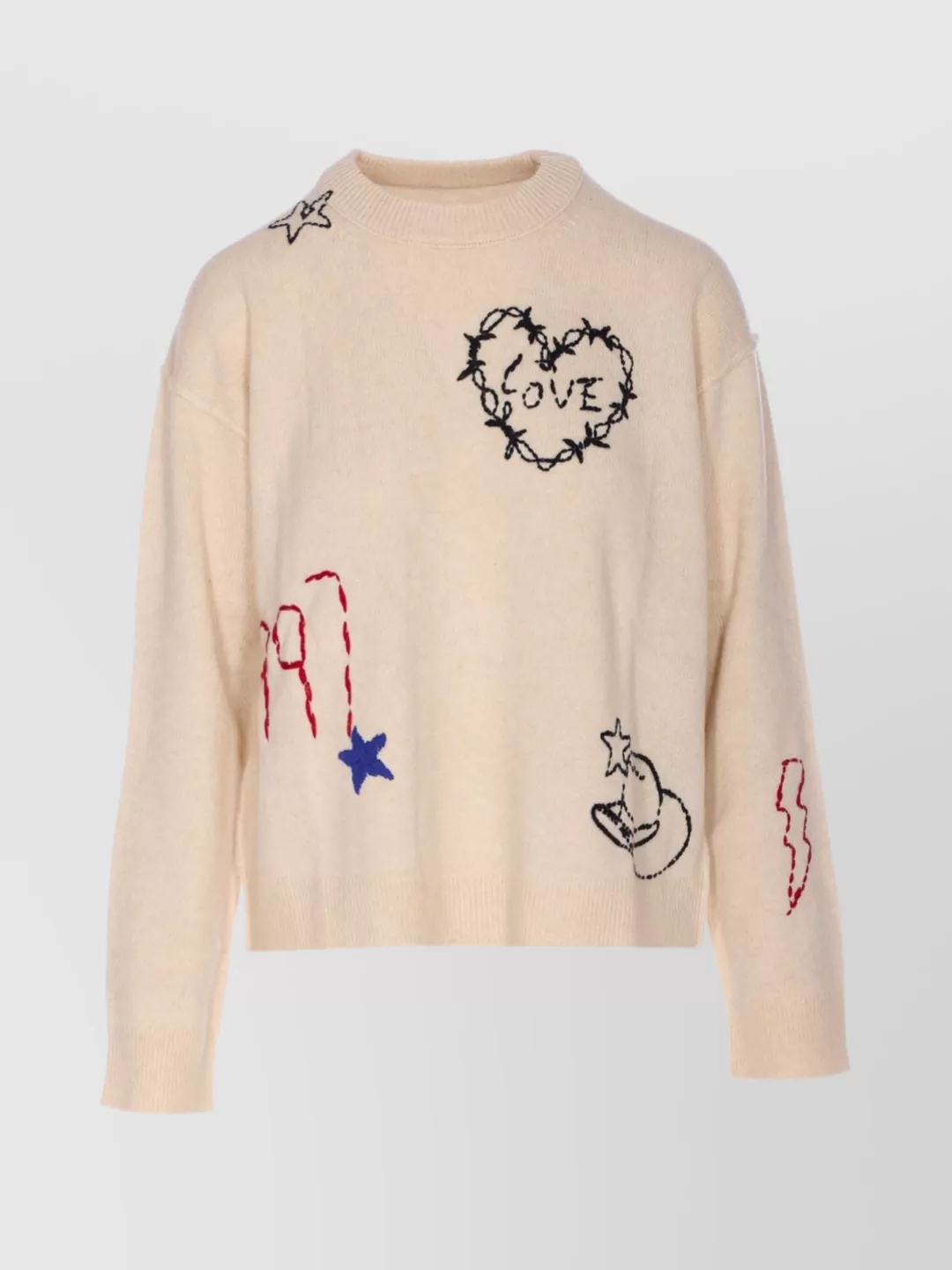 Zadig & Voltaire Crew Neck Knitwear With Long Sleeves And Embroidery In Neutral