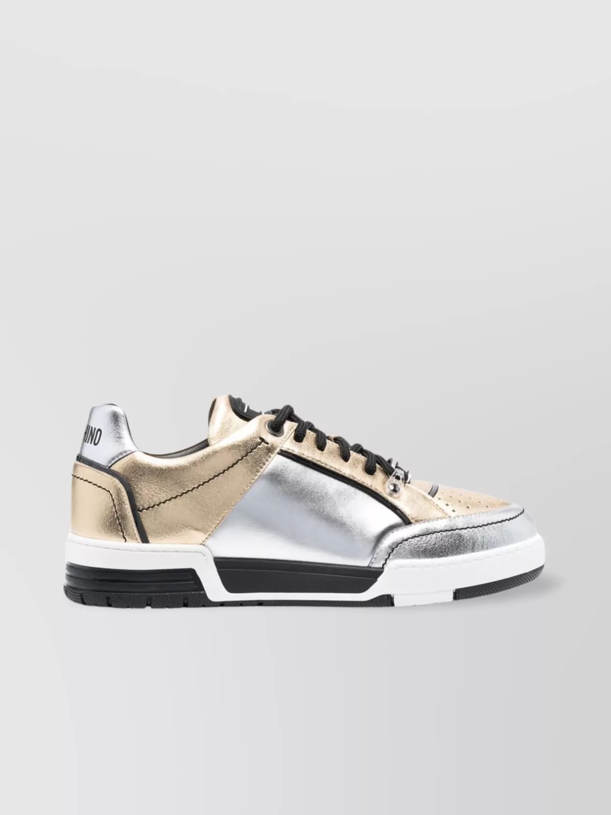 Shop Moschino Metallic Low-top Sneakers With Flat Rubber Sole In White