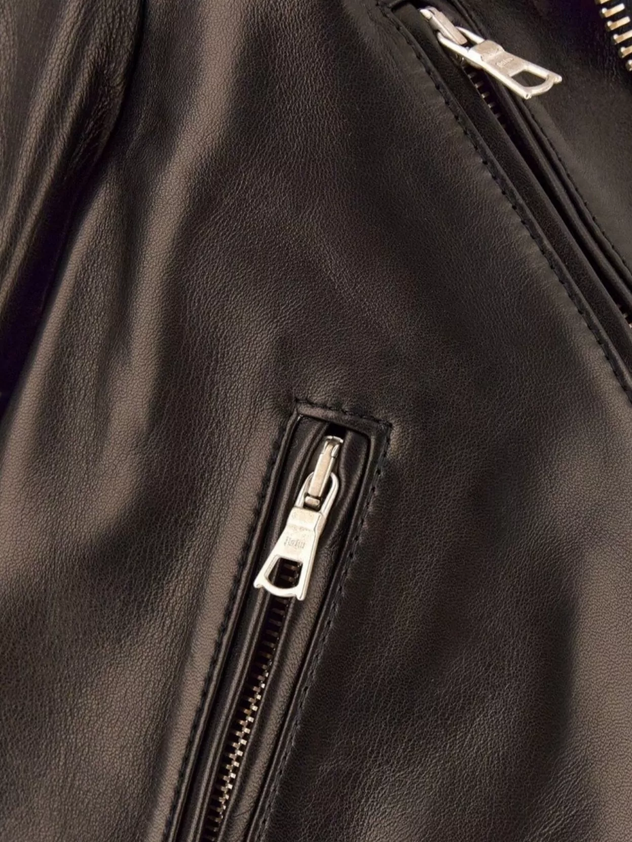 Palm Angels Leather Jacket With Zip Pockets And Epaulettes