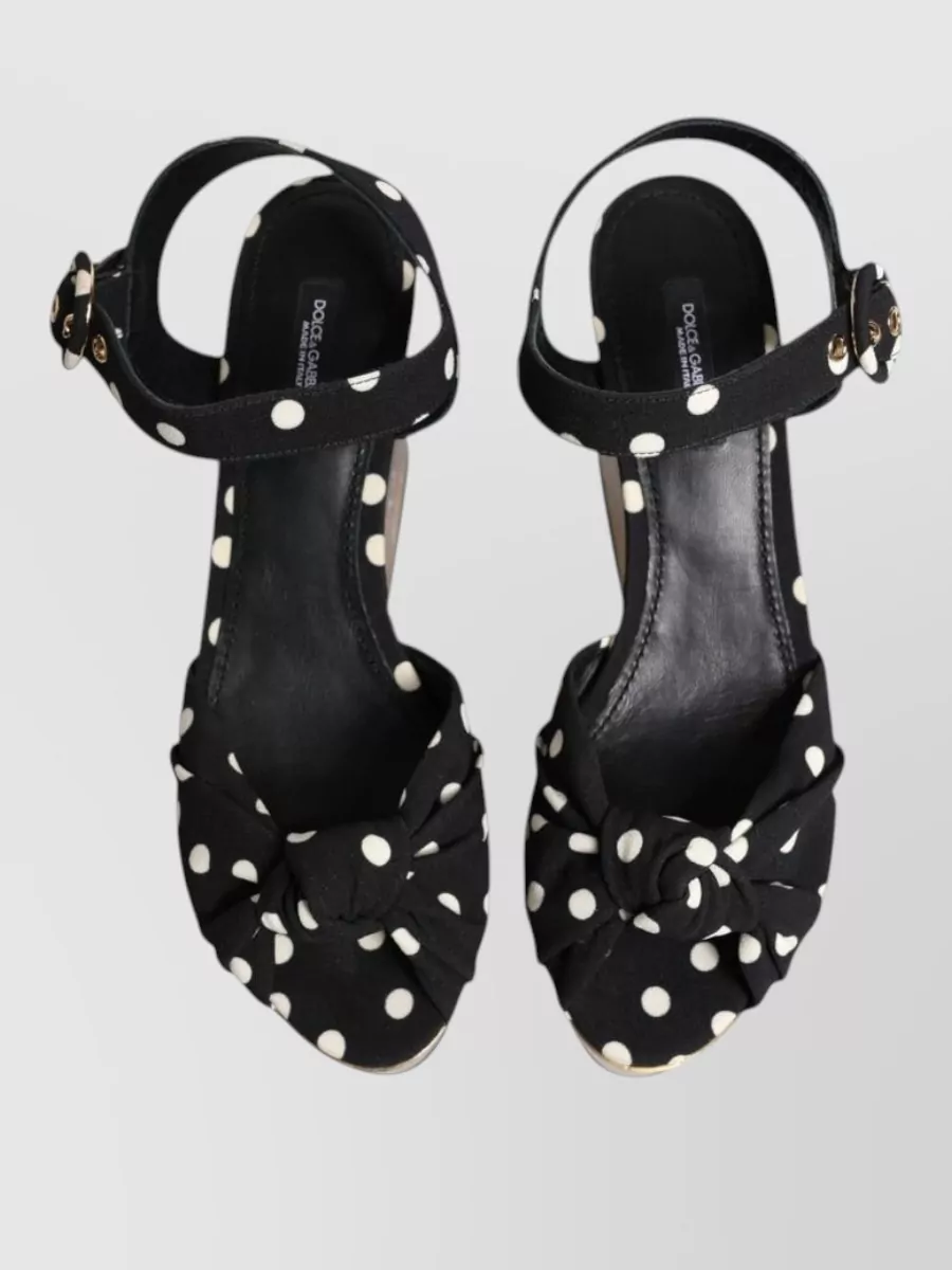 Dolce&Gabbana Leather Polka Dot Wedge Sandals
