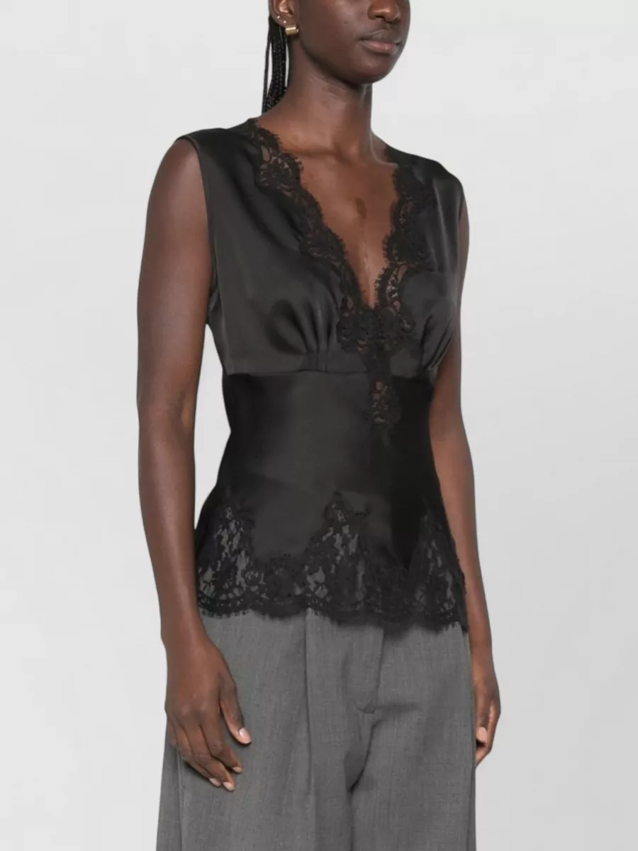 Ermanno Firenze Cotton Lace-Trim V-Neck Sleeveless Camisole