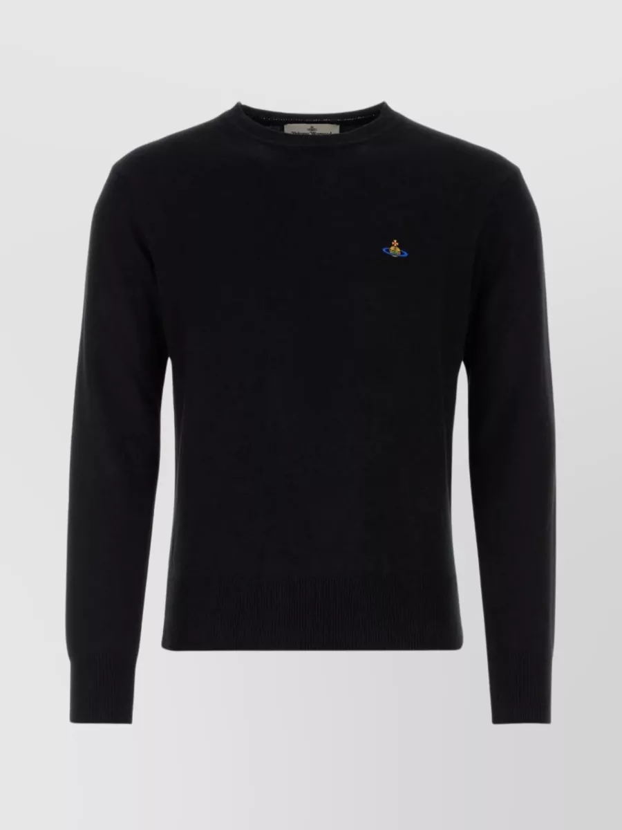 Shop Vivienne Westwood Crew-neck Sweater With Cashmere Blend And Embroidered Orb In Black
