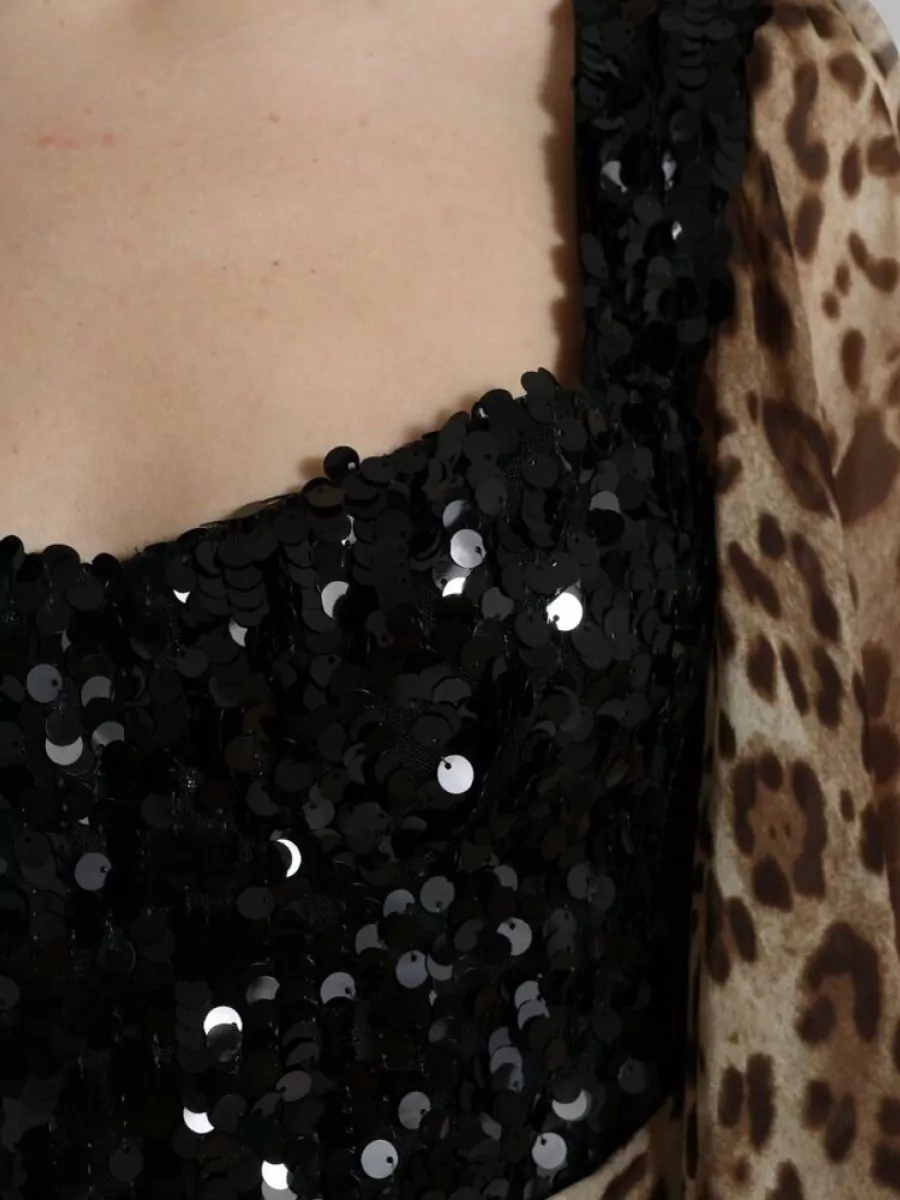Dolce&Gabbana Silk Leopard-Print Sequined Tiered Maxi Dress