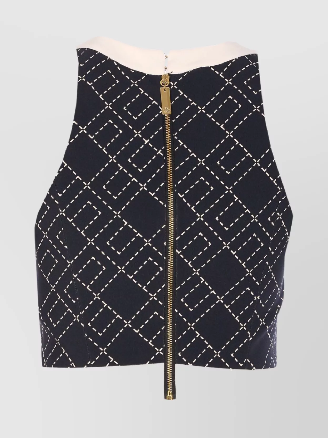 Elisabetta Franchi Charm Detail Crop Top With Geometric Pattern In Black
