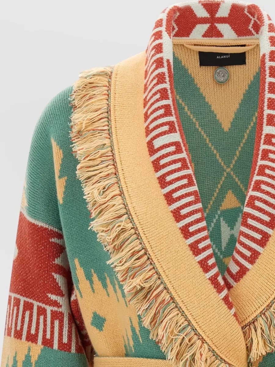 Alanui Icon Cardigan Belted Shawl Collar Fringe