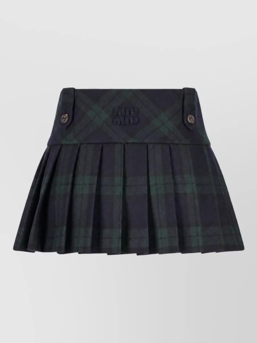 Miu Miu Wool Tartan Pleated Mini Skirt