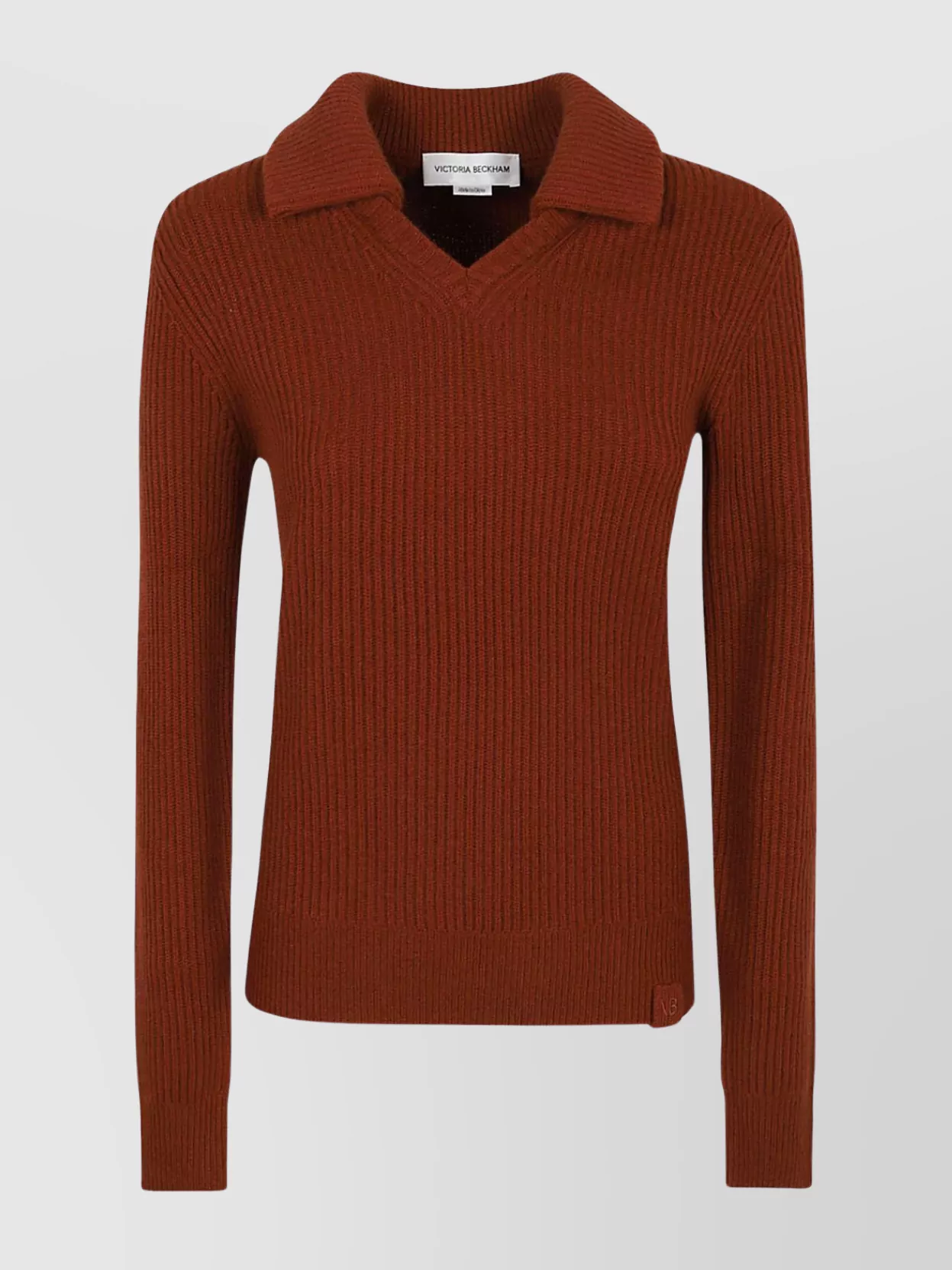 Victoria Beckham Fitted Ribbed V-neck Knitwear In Burgundy