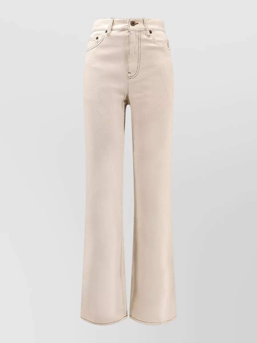 Burberry Straight Trousers Belt Loops Back Pockets In Neutral