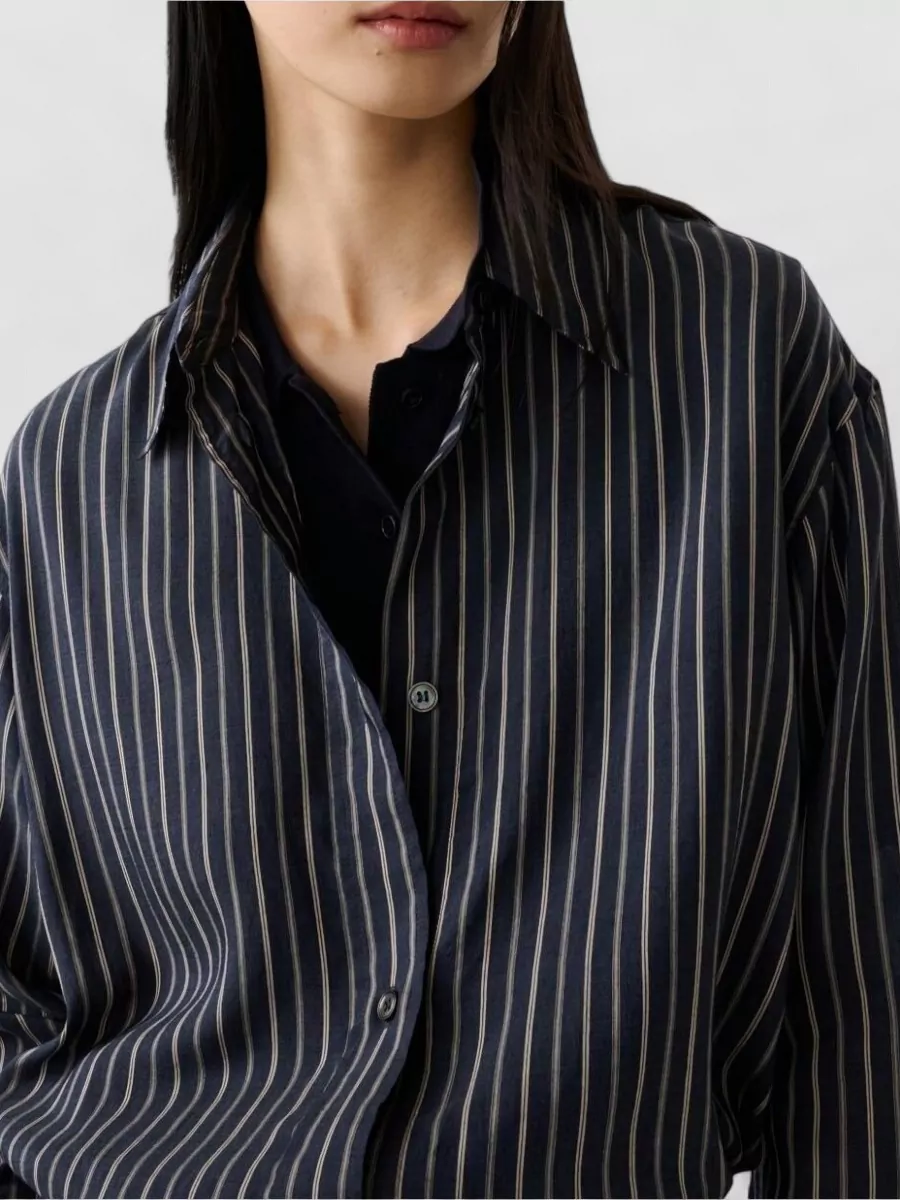 Studio Nicholson Rouen Shirt Curved Hem Stripe Design