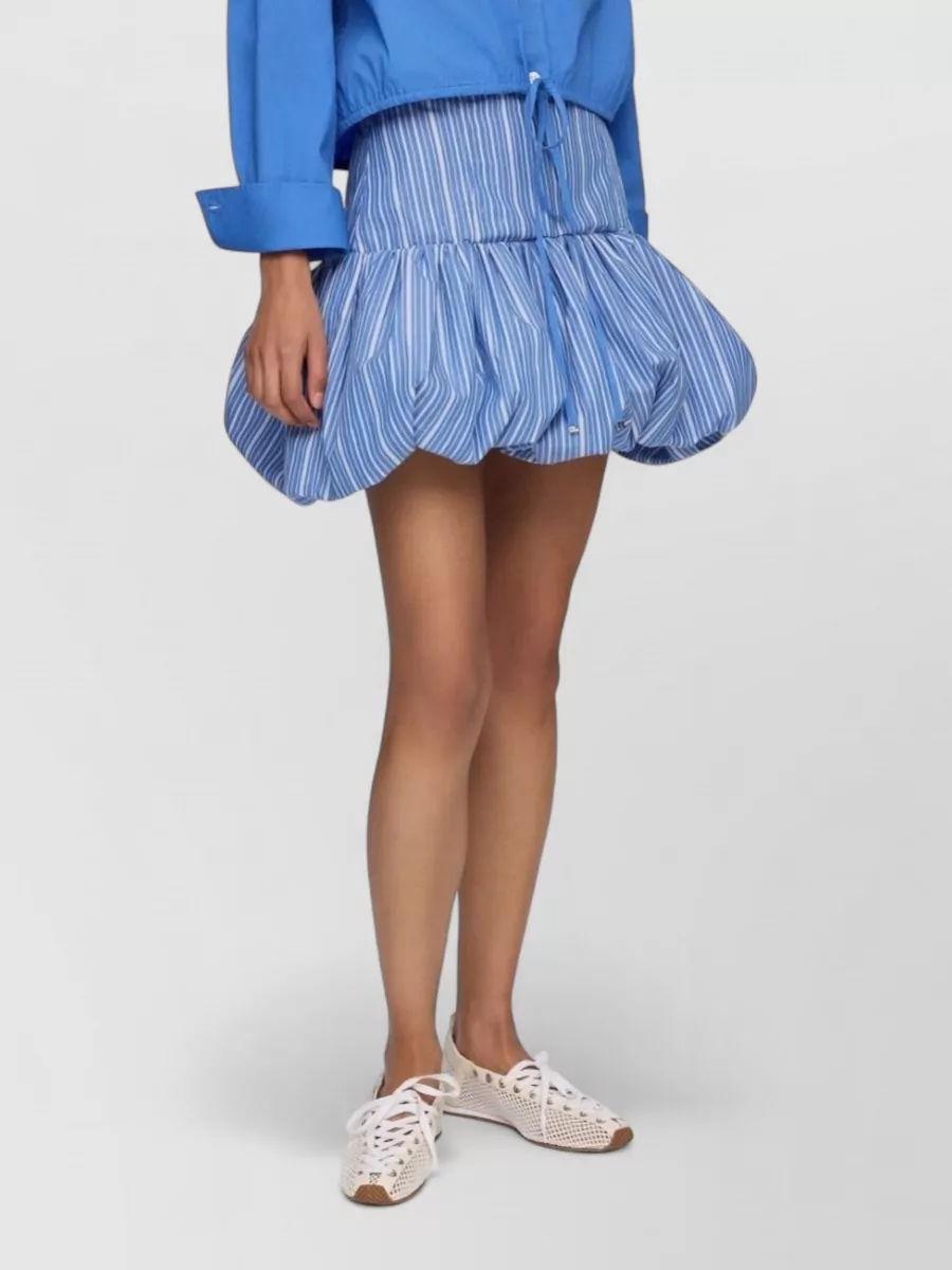 Ganni Striped High-Rise Bubble-Hem Organic Cotton Mini Skirt
