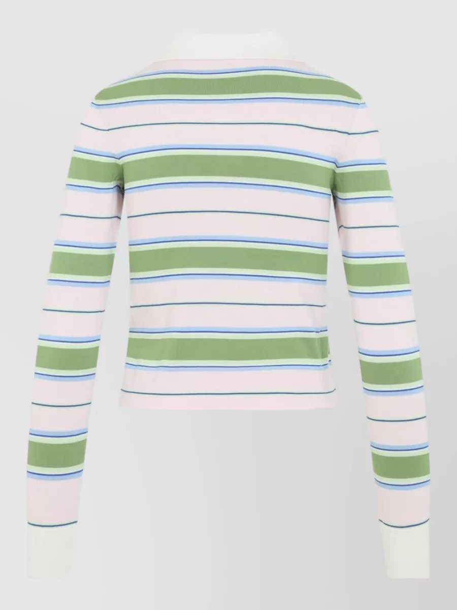 Celine Striped Cropped Cotton Polo Sweater