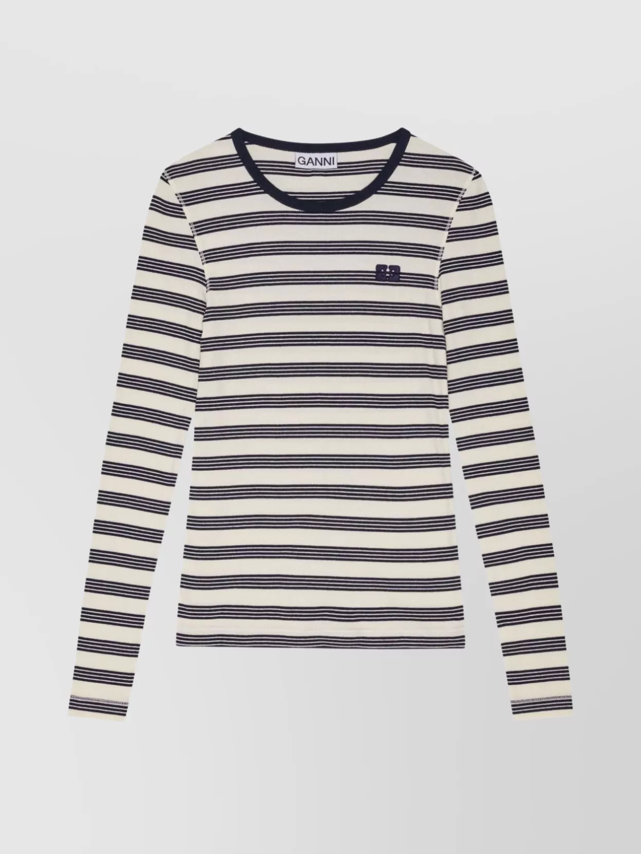 Ganni Striped Organic Cotton Long Sleeve Top
