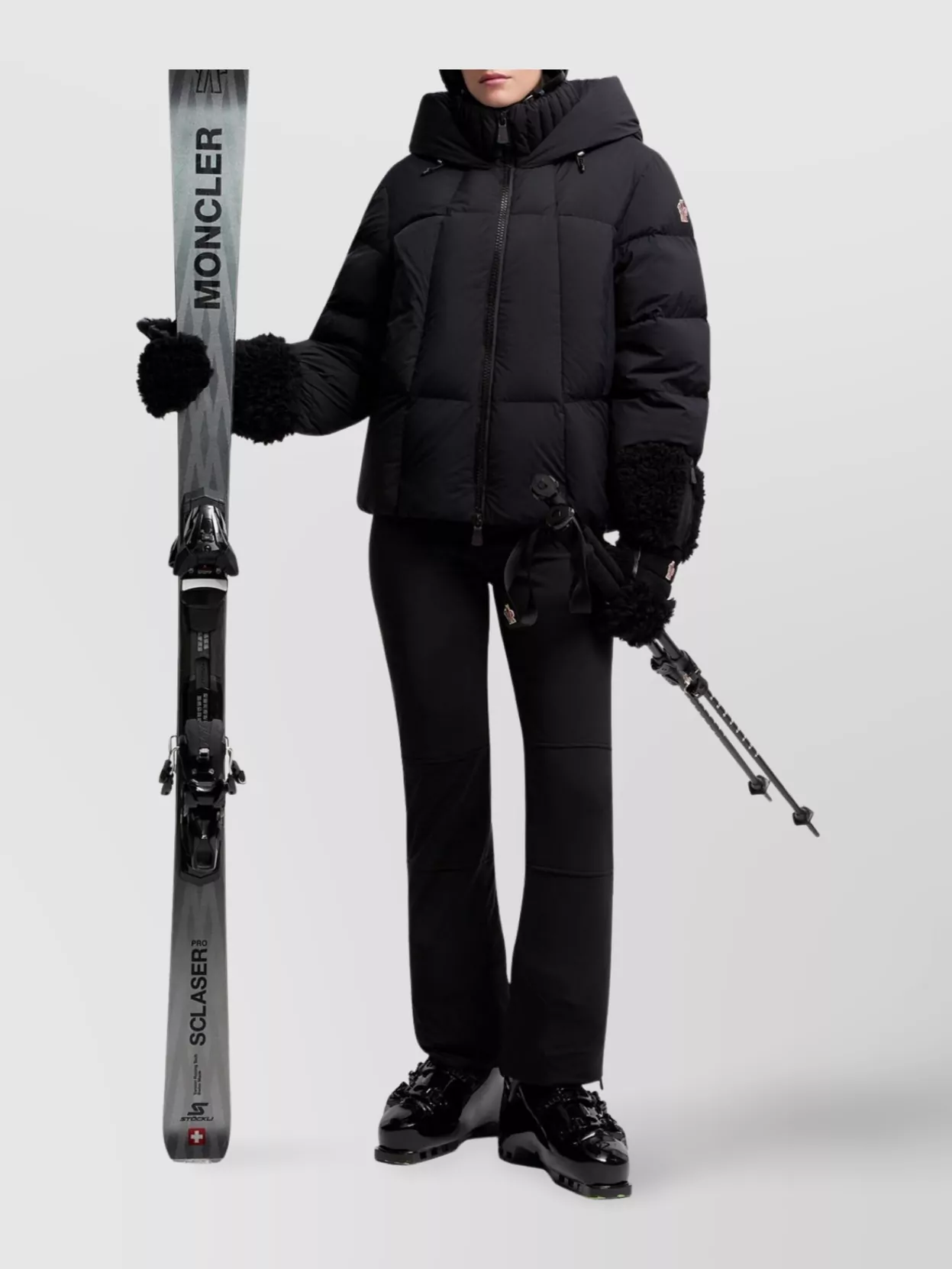 Moncler Hooded Down Ski Jacket Drawstring In Black