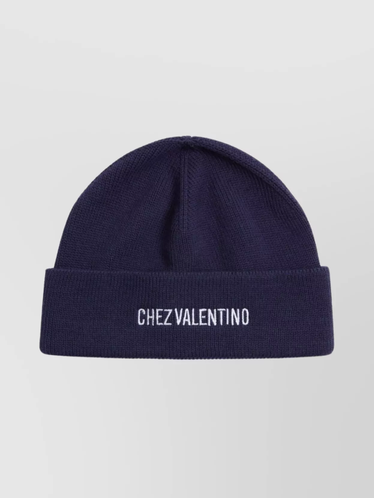 Valentino Cotton And Wool Blend Beanie With Turn-up Brim In Blue