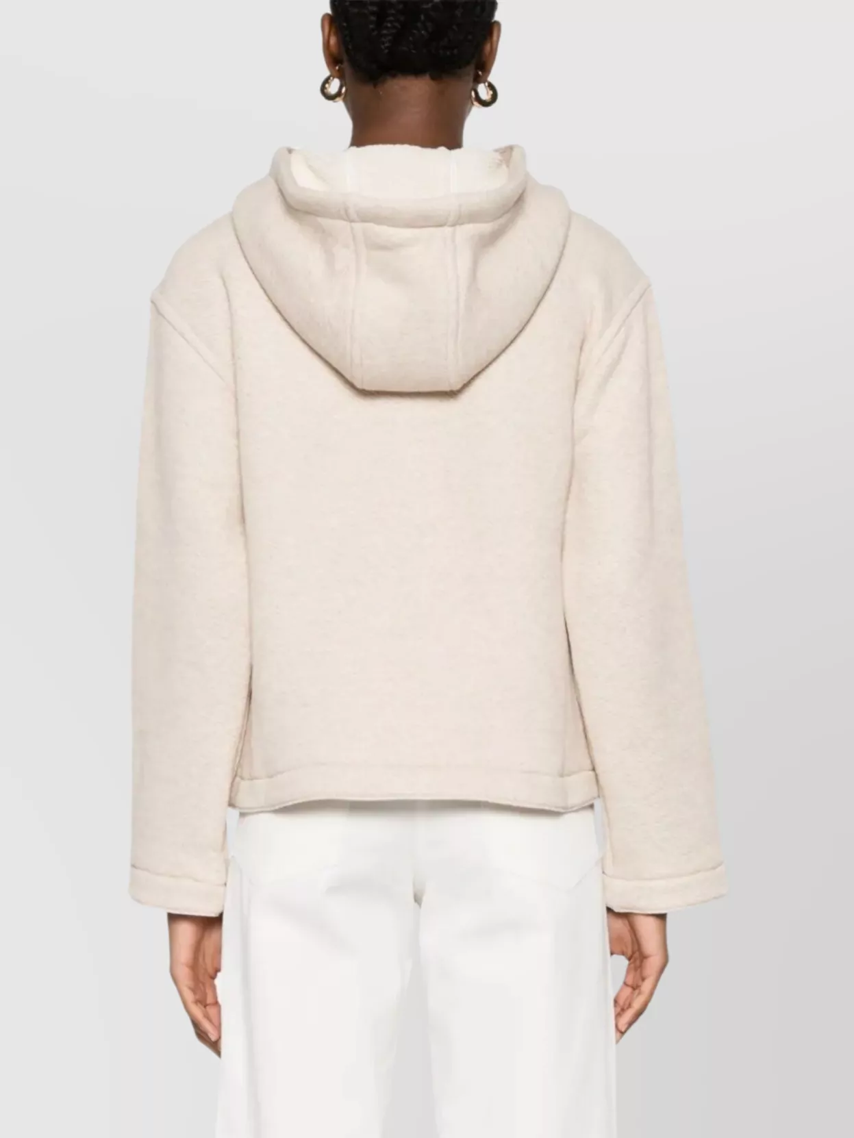 Max Mara Logo Cotton Hoodie With Classic Hood And Ribbed Finish In White