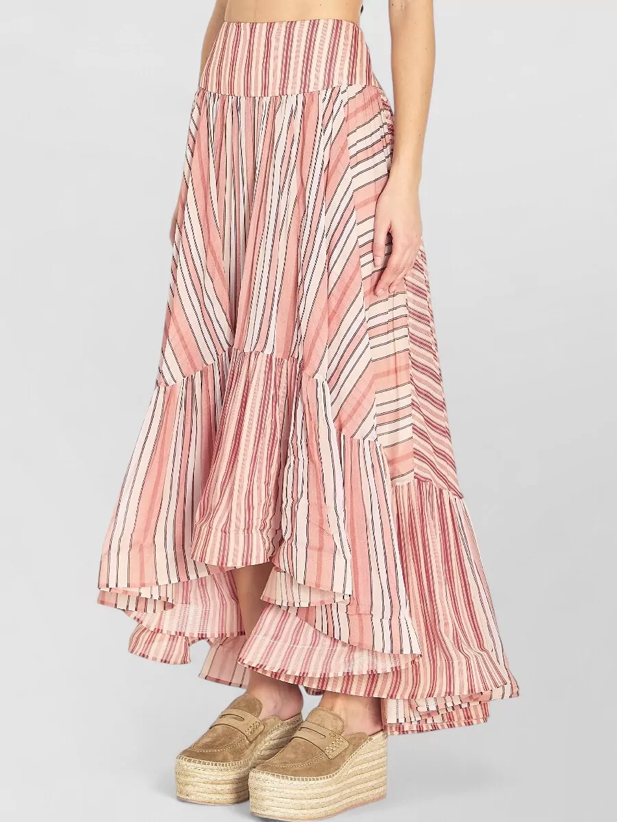Zimmermann Striped Asymmetric Midi Pleated Skirt