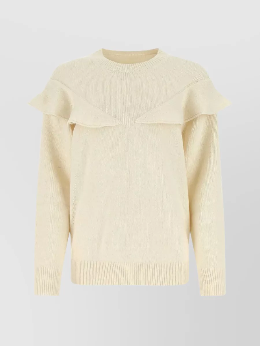 Shop Chloé Oversized Cashmere Knit With Flounce Accents In Cream