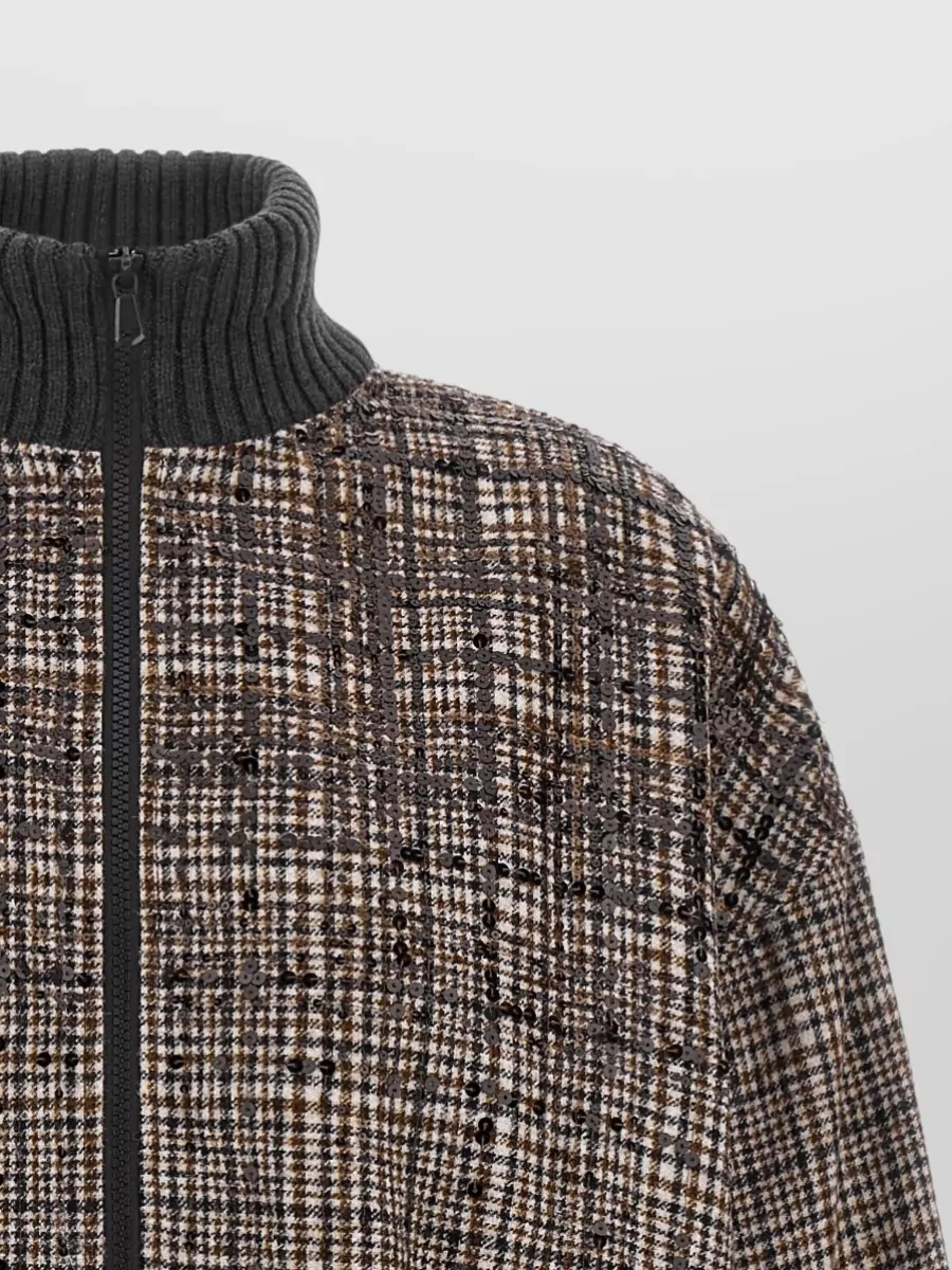 Brunello Cucinelli Alpaca Wool Sequin Check Oversized Bomber Jacket