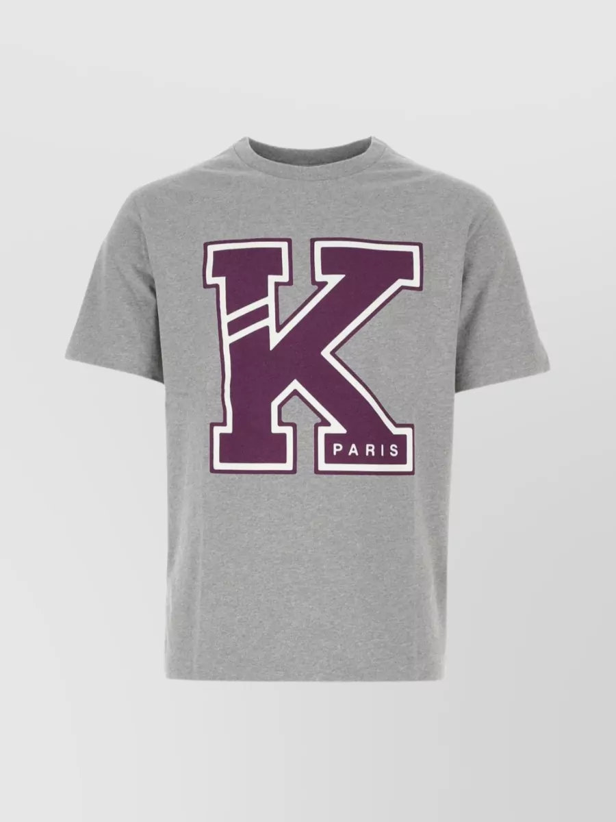 Shop Kenzo Graphic Print Cotton Varsity T-shirt In Grey
