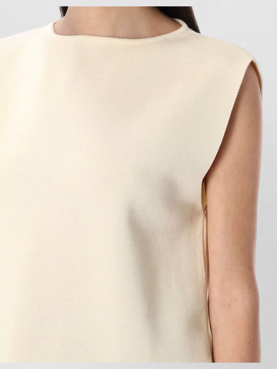 Rhea Costa Merino Wool Milano Knit Sleeveless Boat Neck Cropped Top