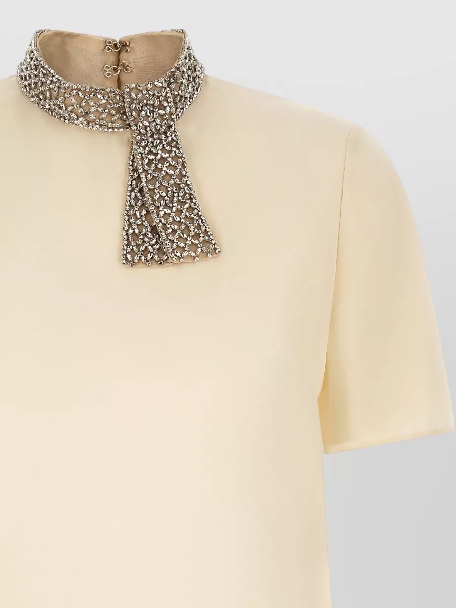 Valentino Garavani Silk Embellished High Neck Short Sleeve Blouse