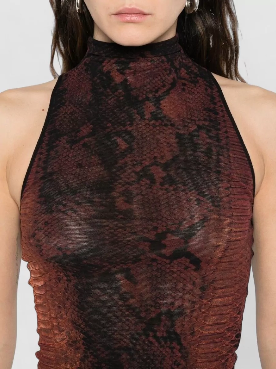Jean Paul Gaultier Snake Print Midi Halter Neck Dress