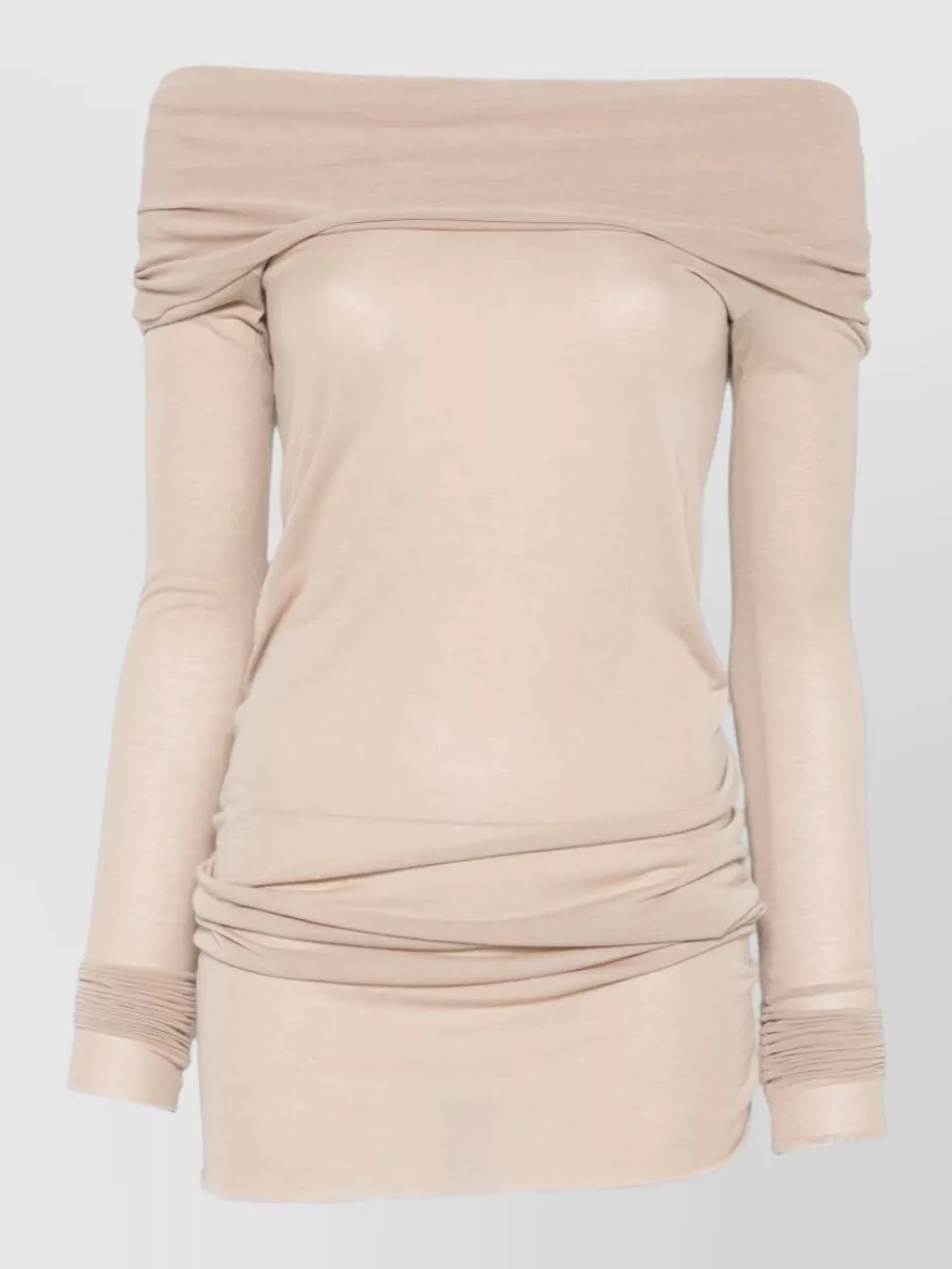 Rick Owens silk off-shoulder long-sleeve ruched slim-fit camisole