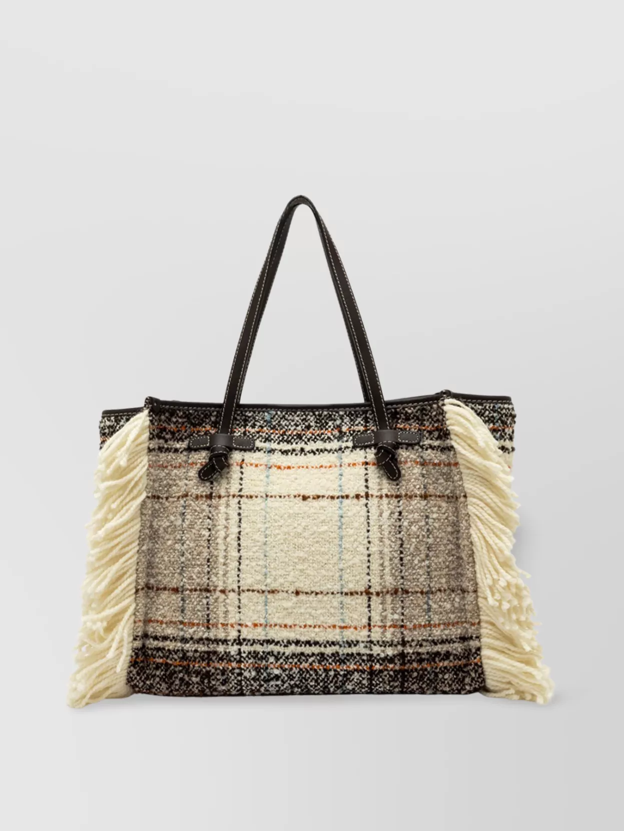 Gianni Chiarini Marcella Tote Bag With Plaid Pattern And Fringe Detailing