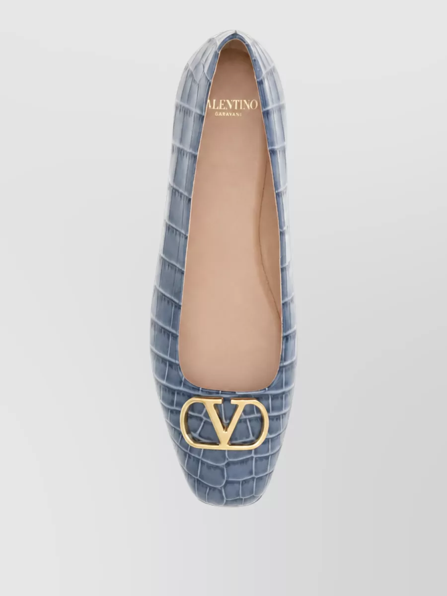 Valentino Garavani Croc-Effect Leather Ballerina Shoes