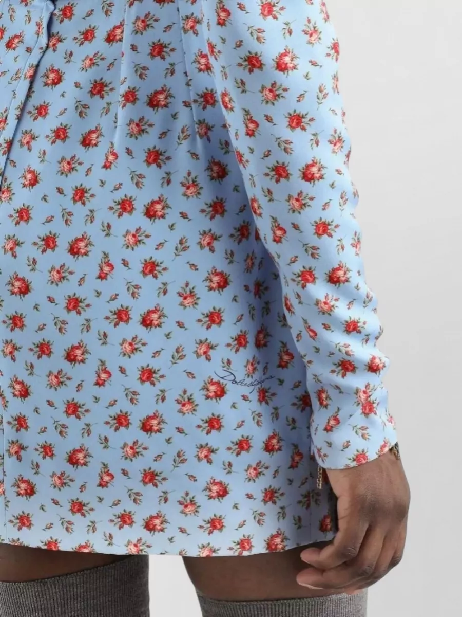 Dolce&Gabbana Silk Floral-Print Square-Neck Long-Sleeve Mini Dress