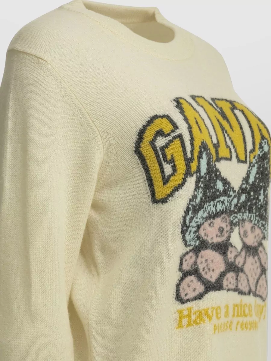Ganni Wool Blend Intarsia Crewneck Sweater