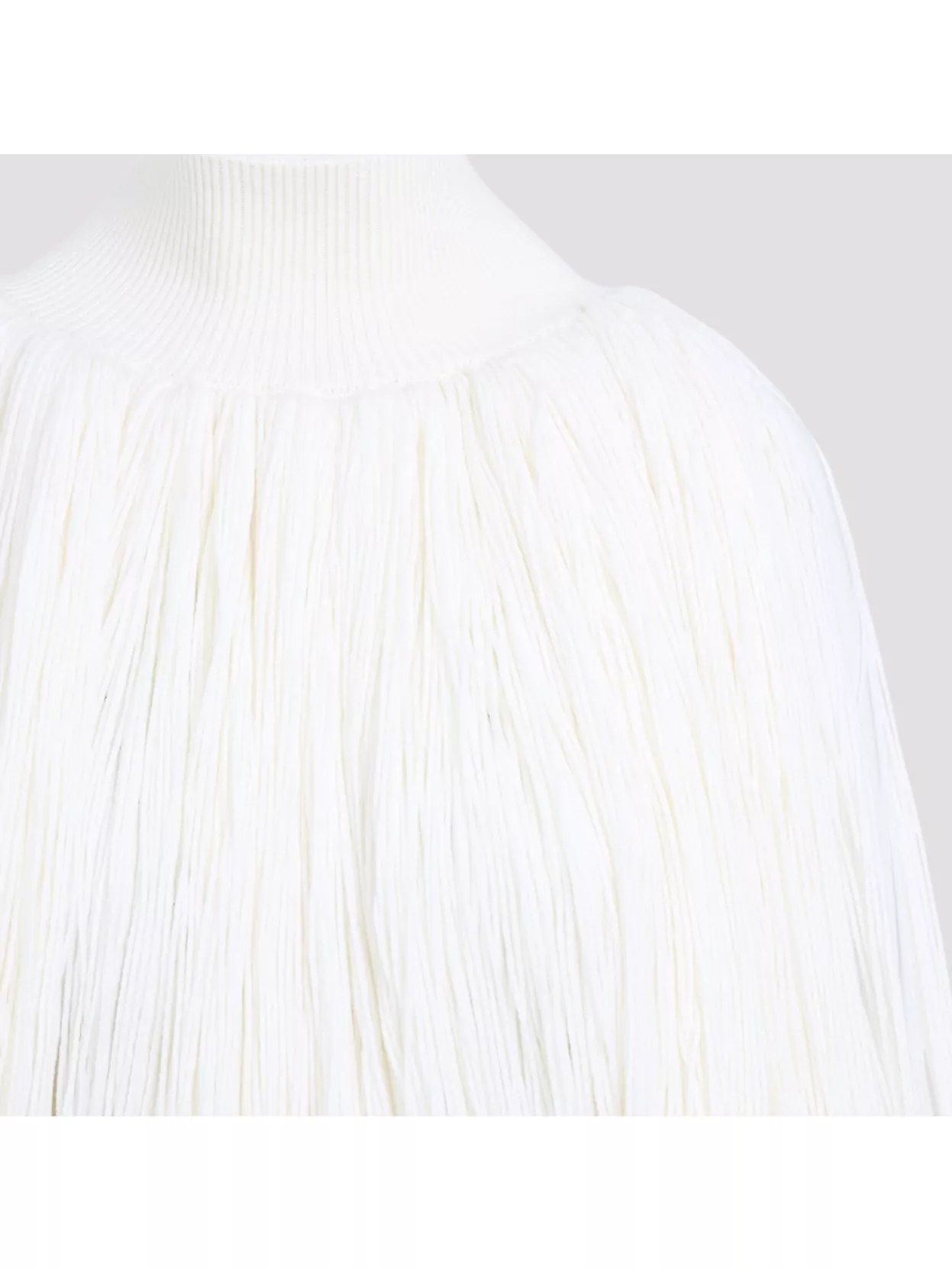 Alaïa Fringed Yarn Knit Merino Wool Top In White