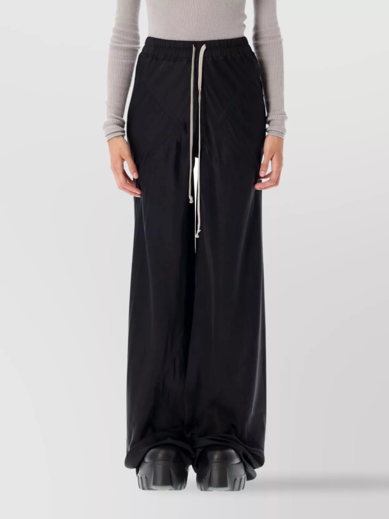 Rick Owens Bias Drawstring Trousers Featuring Elastic Waistband In Black
