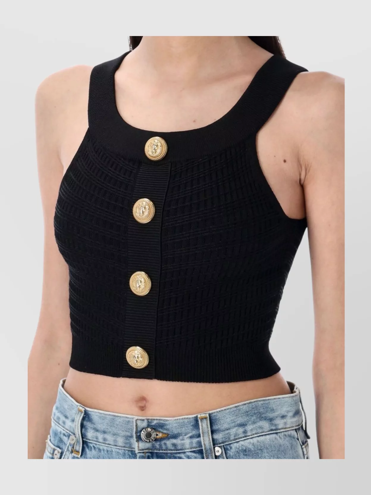Balmain Button Embellished Cropped Top