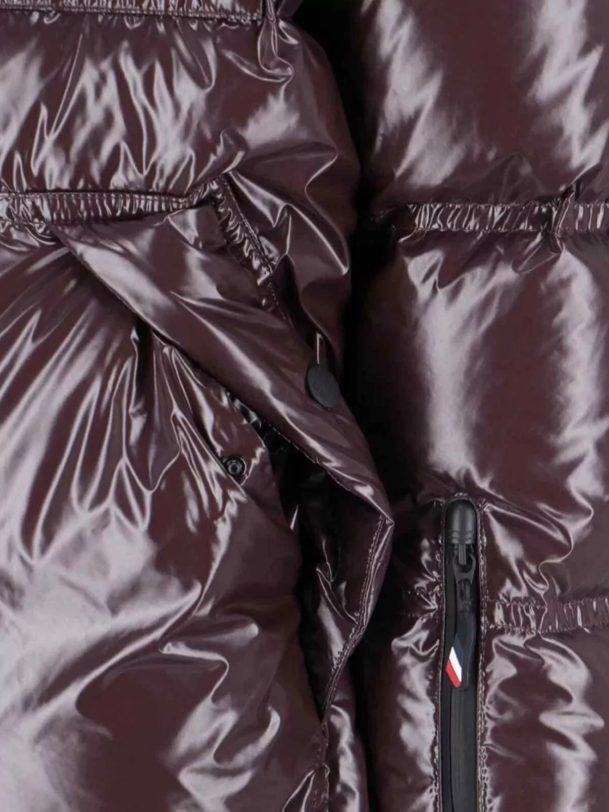 Moncler High Collar Shiny Finish Jacket Front Pockets In Purple