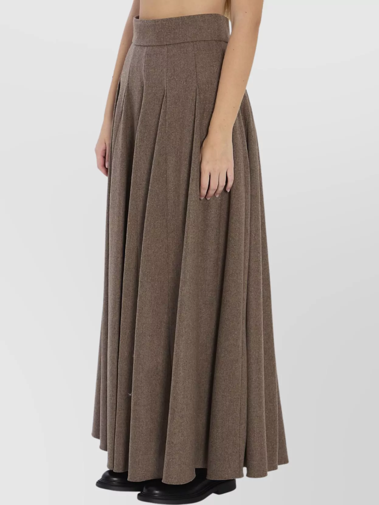 Max Mara High-waisted Pleated Wool Blend Skirt In Brown